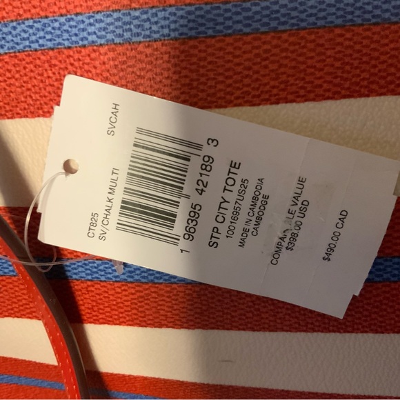 NWT COACH CT825 City Tote Stripe Print Coated Canvas Leather Below $398 Retail - Picture 6 of 6